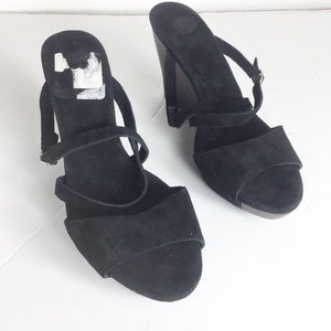 Ugg Black Suede Strappy Slip On Wedge Heels Size 9